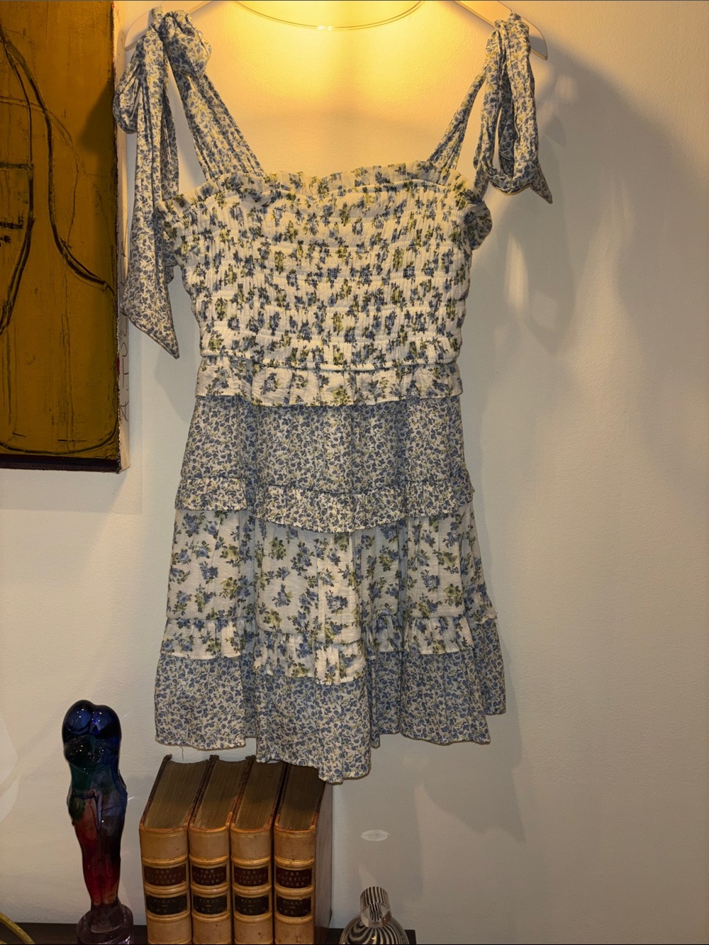 Altar'd State Blue and White Floral Tiered Mini Dress
